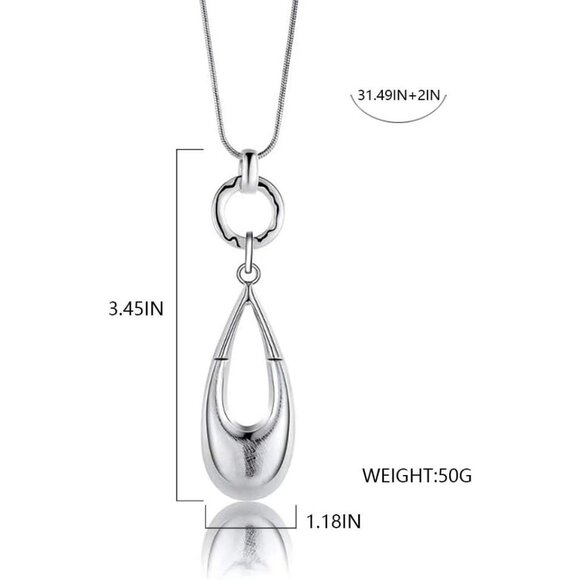 Long Necklaces for Women Waterdrop Pendant Layered Y Statement Bohemian Silver - Picture 4 of 6